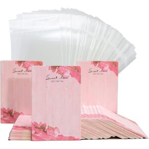 3.5" x 2.4" Pink Necklace Display Cards With Bags Earring Display Cards Sets Earring Packing Holder Cards With bags Jewelry Packing For Earring Necklace Jewelry Packing 100Pack Paper 100Pack Bags