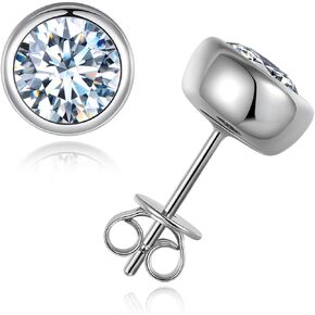Moissanite Stud Earrings for Women,Sterling Silver Bezel Set 1-2 Carat Moissanite Diamond Stud Earrigs Jewelry Gifts For Christmas Bithday