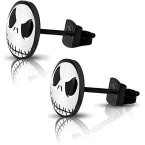 316L Surgical Stainless Steel Jack Skellington Round Circle Button Stud Post Earrings(10 mm)