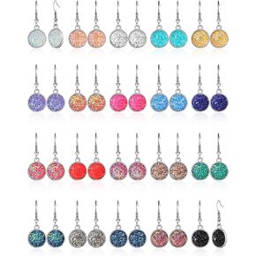 20 Pairs Faux Druzy Drop Earrings Simulated Stone Dangle Earrings Rainbow Crystal Earrings (Round Shape Style)