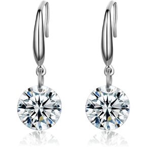 Platinum-Plated Sterling Silver Drop Earrings Made with Swarovski Crystals (4 cttw)