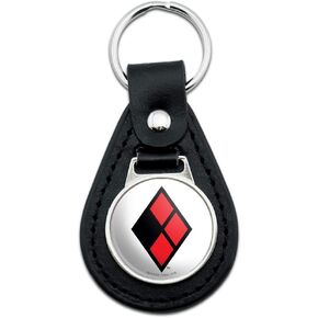 GRAPHICS & MORE Black Leather Harley Quinn Diamond Logo Keychain