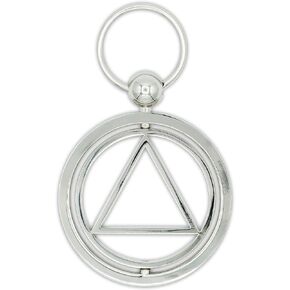 AA Keychain Alcoholics Anonymous Circle Triangle Symbol Silver Metal Spinner Sober Anniversary Recovery Keyring Sobriety Gifts Men Women