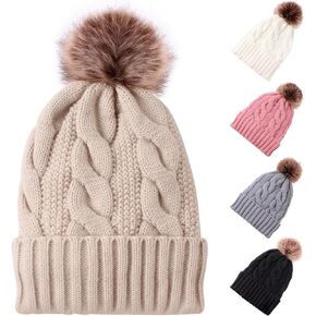 Women Winter Warm Beanie Hat Knitted Cap with Pompom Snow Knit Skull Ski Cap for Women Girls