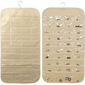 80 Pockets Hanging Jewelry Organizer for Women, Jewelry Hanging Organizer Jewelry Holder Organizer, Storage Bag for Earrings Necklace Bracelet Ring Accessory Display Holder (Beige)