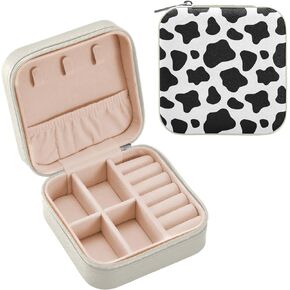 Zebra Print Square Travel Jewelry Box PU Leather Small Jewelry Organizer for Women Girls Portable Travel Jewelry Case (Black)