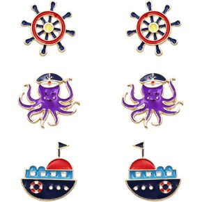 Rosemarie Collections Women's Ships Ahoy Nautical Stud Enamel Earrings Set of 3