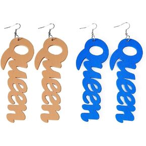 2 Pairs Women's Afrocentric African Text Wood Dangle Pierced Earrings Engrave Light Weight Fashion Dangle Earrings