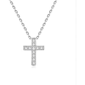 Cuafufu S925 الفضة الاسترليني لذيذ الدينية بسيطة صغيرة صغيرة الصليب 9.6mmx7.4mm قلادة قلادة مع واضح AAAAA مكعب زركونيا الأزياء والمجوهرات للنساء الفتيات (قلادة الصليب) in Kuwait