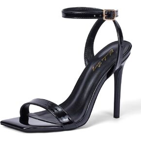 Elisabet Tang Women's Stiletto Heels Ankle Strap Open Square Toe Heeled Sandals Sexy Comfort Strappy Dress High Heel Shoes Lace Up Wedding Party Sandals Shoes