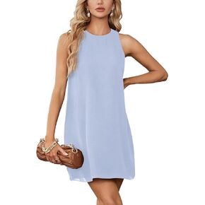 LYANER Women's Elegant Crewneck Sleeveless Loose Fitted Basis Tank Mini Dresses