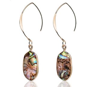 Abalone Drop Earring for Women 14K Gold Plated Oval Resin Paua Shell Dangle Hook Earring