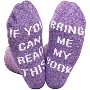 GJTIM 2PAIRS Funny Reading Book Theme Socks If You Can Read This Bring Me My Book Reading Lover Gift for Her