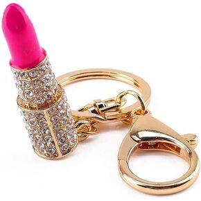 Crystal Charm Lipstick Keychain for Women, Rhinestone Purse Bag Pendant Keyring Pouch Christmas Gift for Girl Lady