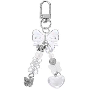 Girly Keychain Silver, Cute Keychain Keyrings For Women Girls, Metal Key Ring Small Gift for Key Bag Purse Accessories