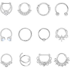 FLYEMMET Hypoallergenic Nose Rings 20G 18G 16G 316l Surgical Steel Septum Jewelry Hinged Segment Ring Body Piercing Nose Hoop Lip Rings Nose Helix Cartilage Rook Earrings in Kuwait