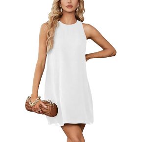 LYANER Women's Elegant Crewneck Sleeveless Loose Fitted Basis Tank Mini Dresses