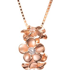 925 Sterling 14K Gold Plated Silver Cubic Zirconia Hawaiian Plumeria Flower Lei Barrel Necklace Pendant with 18" Box Chain, Nickel Free Hypoallergenic for Sensitive Skin, Gift Box Included in Kuwait