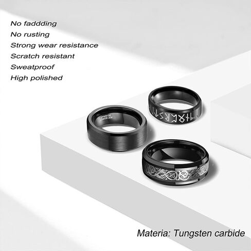 3 قطع من خواتم فايكنغ من الفولاذ المقاوم للصدأ الأسود للرجال، خواتم رونية التنين السلتي الإسكندنافية، هدية مجوهرات فايكنغ للرجال مع صندوق in Kuwait