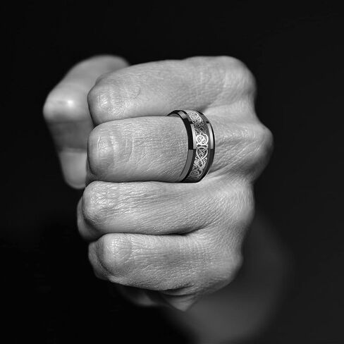 3 قطع من خواتم فايكنغ من الفولاذ المقاوم للصدأ الأسود للرجال، خواتم رونية التنين السلتي الإسكندنافية، هدية مجوهرات فايكنغ للرجال مع صندوق in Kuwait