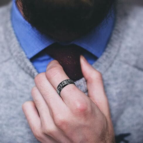 3 قطع من خواتم فايكنغ من الفولاذ المقاوم للصدأ الأسود للرجال، خواتم رونية التنين السلتي الإسكندنافية، هدية مجوهرات فايكنغ للرجال مع صندوق in Kuwait