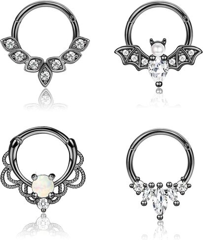 16 جرام حلقات الحاجز لطيف أوبال الغضروف الأقراط، حلقات الأنف الفولاذية الجراحية هوب تراغوس هيليكس روك دايث بات جواهر حلقة مفصلية مركزية لمجوهرات ثقب الأنف والأذن in Kuwait