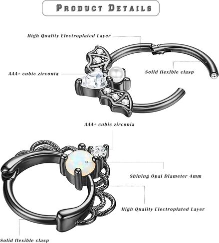 16 جرام حلقات الحاجز لطيف أوبال الغضروف الأقراط، حلقات الأنف الفولاذية الجراحية هوب تراغوس هيليكس روك دايث بات جواهر حلقة مفصلية مركزية لمجوهرات ثقب الأنف والأذن in Kuwait