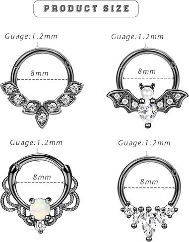 16 جرام حلقات الحاجز لطيف أوبال الغضروف الأقراط، حلقات الأنف الفولاذية الجراحية هوب تراغوس هيليكس روك دايث بات جواهر حلقة مفصلية مركزية لمجوهرات ثقب الأنف والأذن in Kuwait