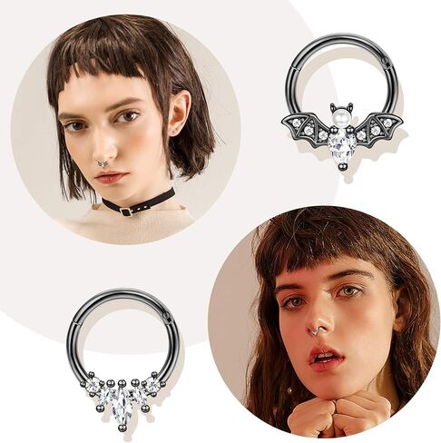 16 جرام حلقات الحاجز لطيف أوبال الغضروف الأقراط، حلقات الأنف الفولاذية الجراحية هوب تراغوس هيليكس روك دايث بات جواهر حلقة مفصلية مركزية لمجوهرات ثقب الأنف والأذن in Kuwait