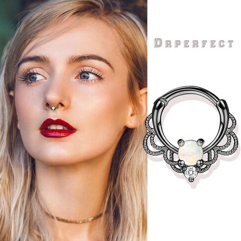 16 جرام حلقات الحاجز لطيف أوبال الغضروف الأقراط، حلقات الأنف الفولاذية الجراحية هوب تراغوس هيليكس روك دايث بات جواهر حلقة مفصلية مركزية لمجوهرات ثقب الأنف والأذن in Kuwait