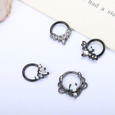 16 جرام حلقات الحاجز لطيف أوبال الغضروف الأقراط، حلقات الأنف الفولاذية الجراحية هوب تراغوس هيليكس روك دايث بات جواهر حلقة مفصلية مركزية لمجوهرات ثقب الأنف والأذن in Kuwait