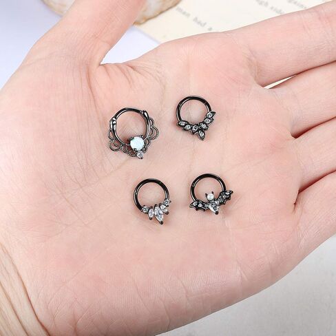 16 جرام حلقات الحاجز لطيف أوبال الغضروف الأقراط، حلقات الأنف الفولاذية الجراحية هوب تراغوس هيليكس روك دايث بات جواهر حلقة مفصلية مركزية لمجوهرات ثقب الأنف والأذن in Kuwait