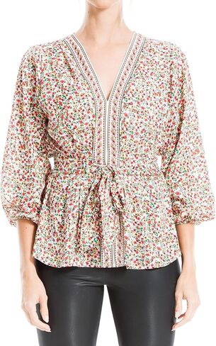 Max Studio Women's Crepe 3/4 Sleeve Tie Front Blouse in Saudi Arabia