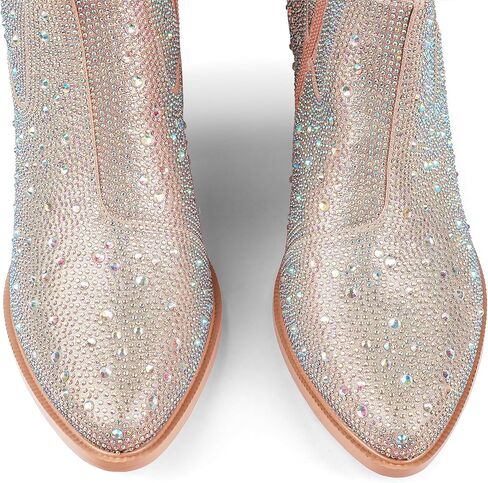 أحذية Zzheels النسائية حجر الراين أحذية رعاة البقر سباركلي للنساء بمقدمة مدببة أحذية راعية البقر اللامعة بكعب سميك in Kuwait