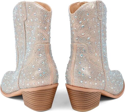 أحذية Zzheels النسائية حجر الراين أحذية رعاة البقر سباركلي للنساء بمقدمة مدببة أحذية راعية البقر اللامعة بكعب سميك in Kuwait