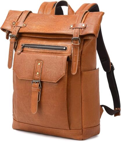 حقيبة ظهر جلدية G-FAVOR للرجال والنساء مقاس 15.6 بوصة للكمبيوتر المحمول، حقيبة عمل مقاومة للماء أثناء السفر وحقيبة نهارية in Kuwait