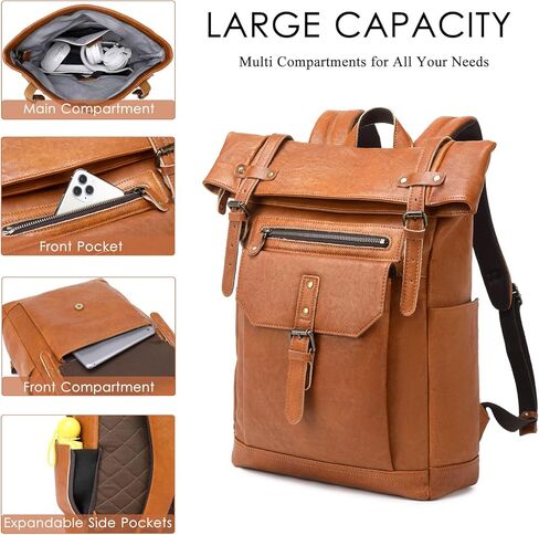 حقيبة ظهر جلدية G-FAVOR للرجال والنساء مقاس 15.6 بوصة للكمبيوتر المحمول، حقيبة عمل مقاومة للماء أثناء السفر وحقيبة نهارية in Kuwait