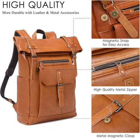 حقيبة ظهر جلدية G-FAVOR للرجال والنساء مقاس 15.6 بوصة للكمبيوتر المحمول، حقيبة عمل مقاومة للماء أثناء السفر وحقيبة نهارية in Kuwait