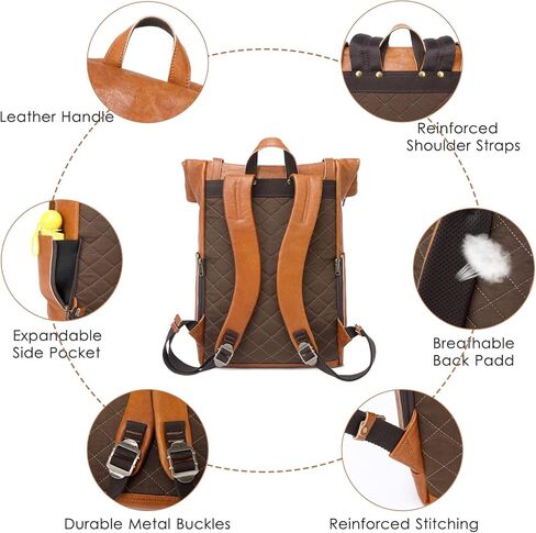 حقيبة ظهر جلدية G-FAVOR للرجال والنساء مقاس 15.6 بوصة للكمبيوتر المحمول، حقيبة عمل مقاومة للماء أثناء السفر وحقيبة نهارية in Kuwait