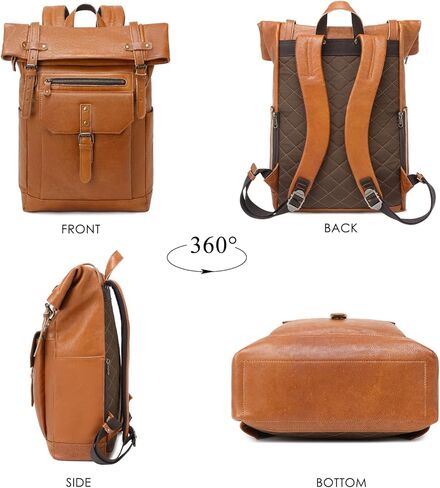 حقيبة ظهر جلدية G-FAVOR للرجال والنساء مقاس 15.6 بوصة للكمبيوتر المحمول، حقيبة عمل مقاومة للماء أثناء السفر وحقيبة نهارية in Kuwait