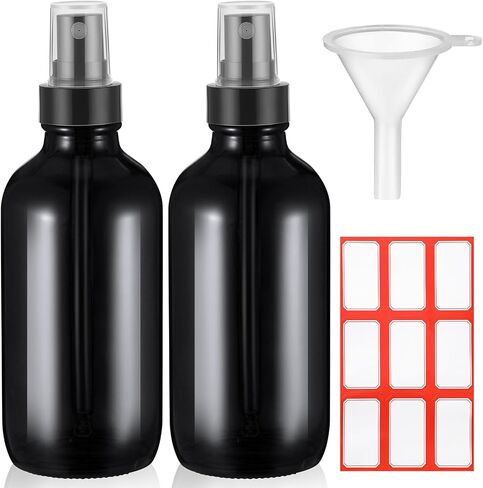 Fumete 2 قطعة زجاجات رذاذ زجاجية 4oz زجاجة رذاذ زجاجية دقيقة حاويات سائلة قابلة لإعادة الملء مع ملصق واحد وقمع واحد للشعر والسفر والنباتات وحلول التنظيف والعناية بالبشرة (أسود) in Saudi Arabia