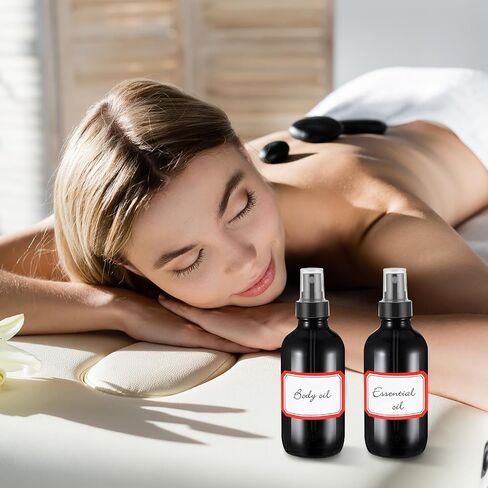 Fumete 2 قطعة زجاجات رذاذ زجاجية 4oz زجاجة رذاذ زجاجية دقيقة حاويات سائلة قابلة لإعادة الملء مع ملصق واحد وقمع واحد للشعر والسفر والنباتات وحلول التنظيف والعناية بالبشرة (أسود) in Saudi Arabia