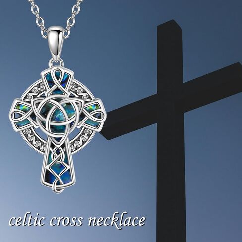 Celtic Cross Necklace S925 Sterling Silver Celtic Knot Cross Abalone Pendant Necklace Celtic Cross Jewelry Gifts for Women Men in Saudi Arabia