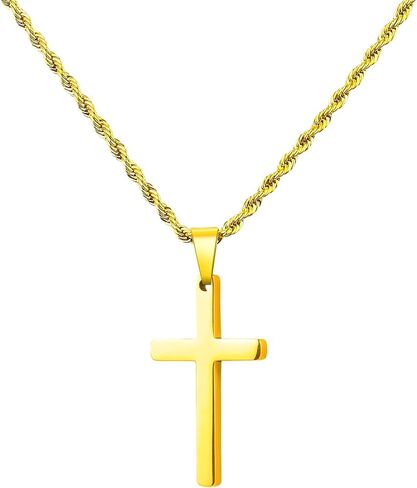 Cross Necklace for Men,Rope Chain Gold/Silver Stainless Steel Pendant Jewelry Gift, 18-26 Inch in Saudi Arabia