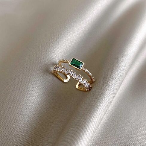 W WEILIRIAN Vintage Square Emerald Ring Emerald Crystal Knuckle Ring Rhinestone Stacking Ring Emerald Gemstone Finger Ring Layered Green Cz Open Ring Gold Adjustable Ring Wedding Band Ring for Women in Saudi Arabia