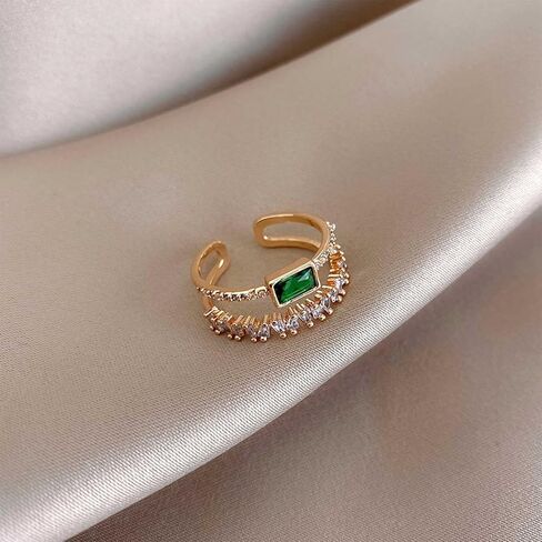 W WEILIRIAN Vintage Square Emerald Ring Emerald Crystal Knuckle Ring Rhinestone Stacking Ring Emerald Gemstone Finger Ring Layered Green Cz Open Ring Gold Adjustable Ring Wedding Band Ring for Women in Saudi Arabia