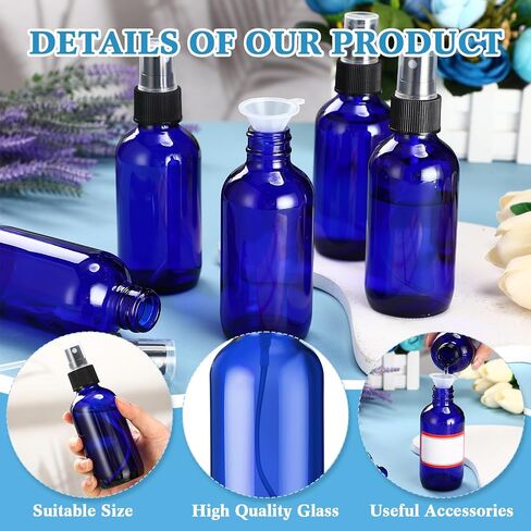 Fumete 2 قطعة زجاجات رذاذ زجاجية 4oz زجاجة رذاذ زجاجية دقيقة حاويات سائلة قابلة لإعادة الملء مع ملصق واحد وقمع واحد للشعر والسفر والنباتات وحلول التنظيف والعناية بالبشرة (أسود) in Saudi Arabia