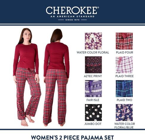 Cherokee Women's Set, Long Sleeve Cotton Top & Micro Fleece Pants, Soft & Cozy Loungewear in Saudi Arabia