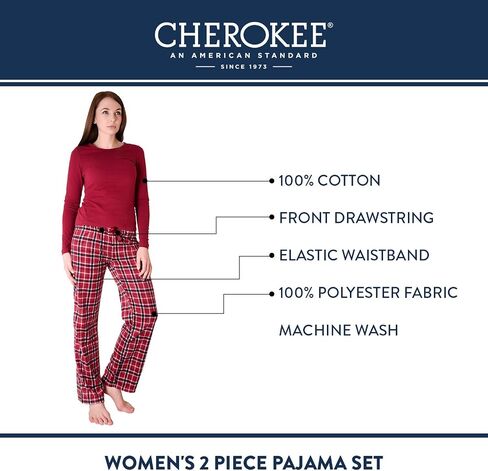 Cherokee Women's Set, Long Sleeve Cotton Top & Micro Fleece Pants, Soft & Cozy Loungewear in Saudi Arabia