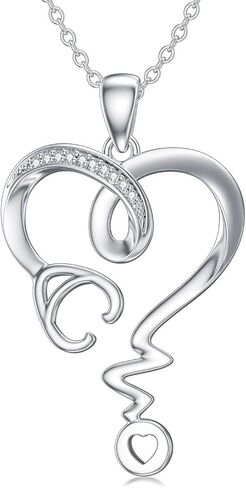 LWXIE Diamond Stethoscope Necklace 925 Sterling Silver Nursing Stethoscope Heart Pendant Necklaces Gift for Women Nurse Doctor Medical Student in Saudi Arabia